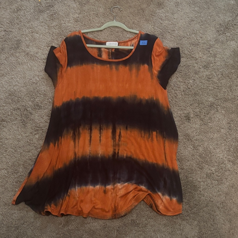 Larace Orange and Black Tie-Dye Scoop Neck dress